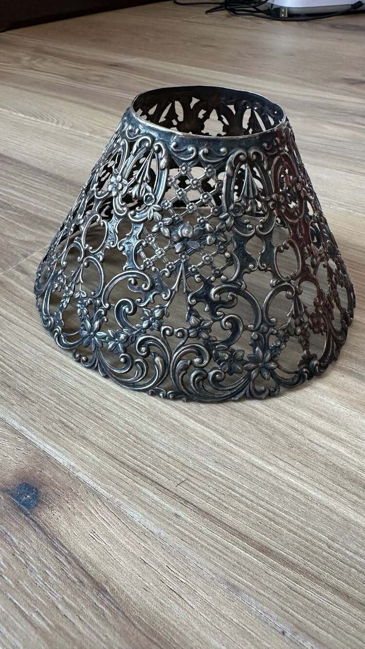 Gorham Co. Model 065 Antique Silver Plated Pierced Filigree Lamp Shade